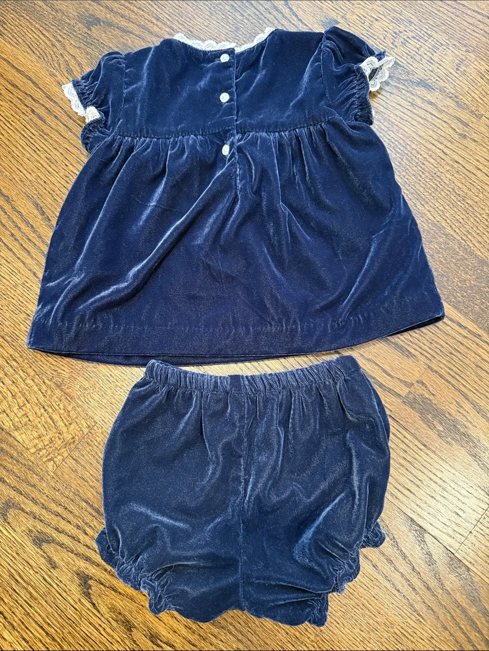 Navy Velvet Ruffle-Trim Matching Set 12-18 Months